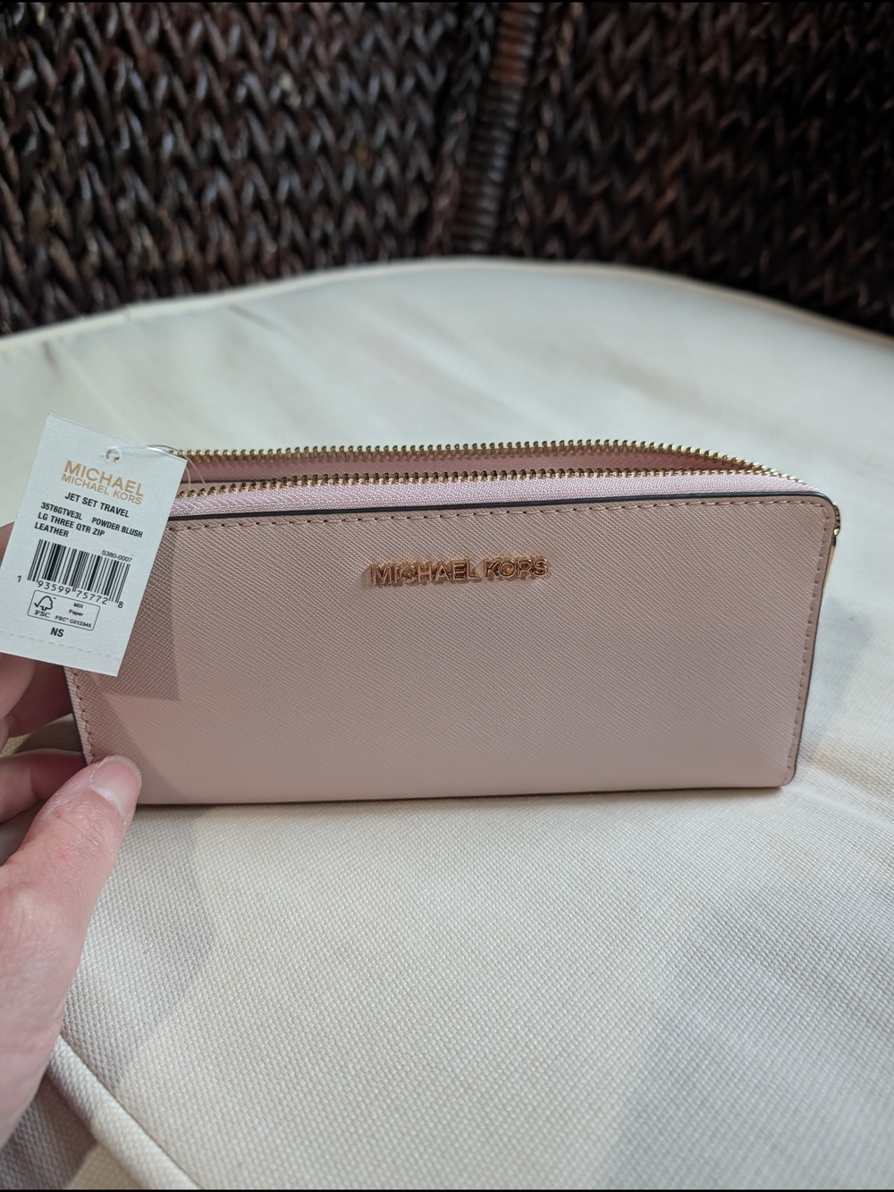 Michael Kors Blush Saffiano Zip-Around Wallet with Gold Logo